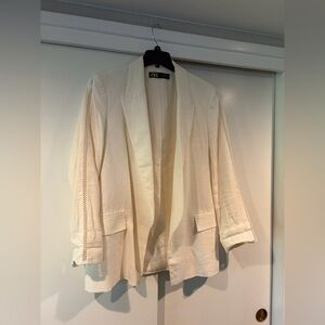 Zara Cream Open-Front Blazer with Eyelet Sleeves